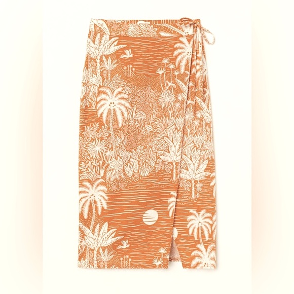 H&M Wrap Skirt DESMOND & DEMPSEY Size 10 Linen Blend Hawaiian Tropical Resort - Picture 1 of 5